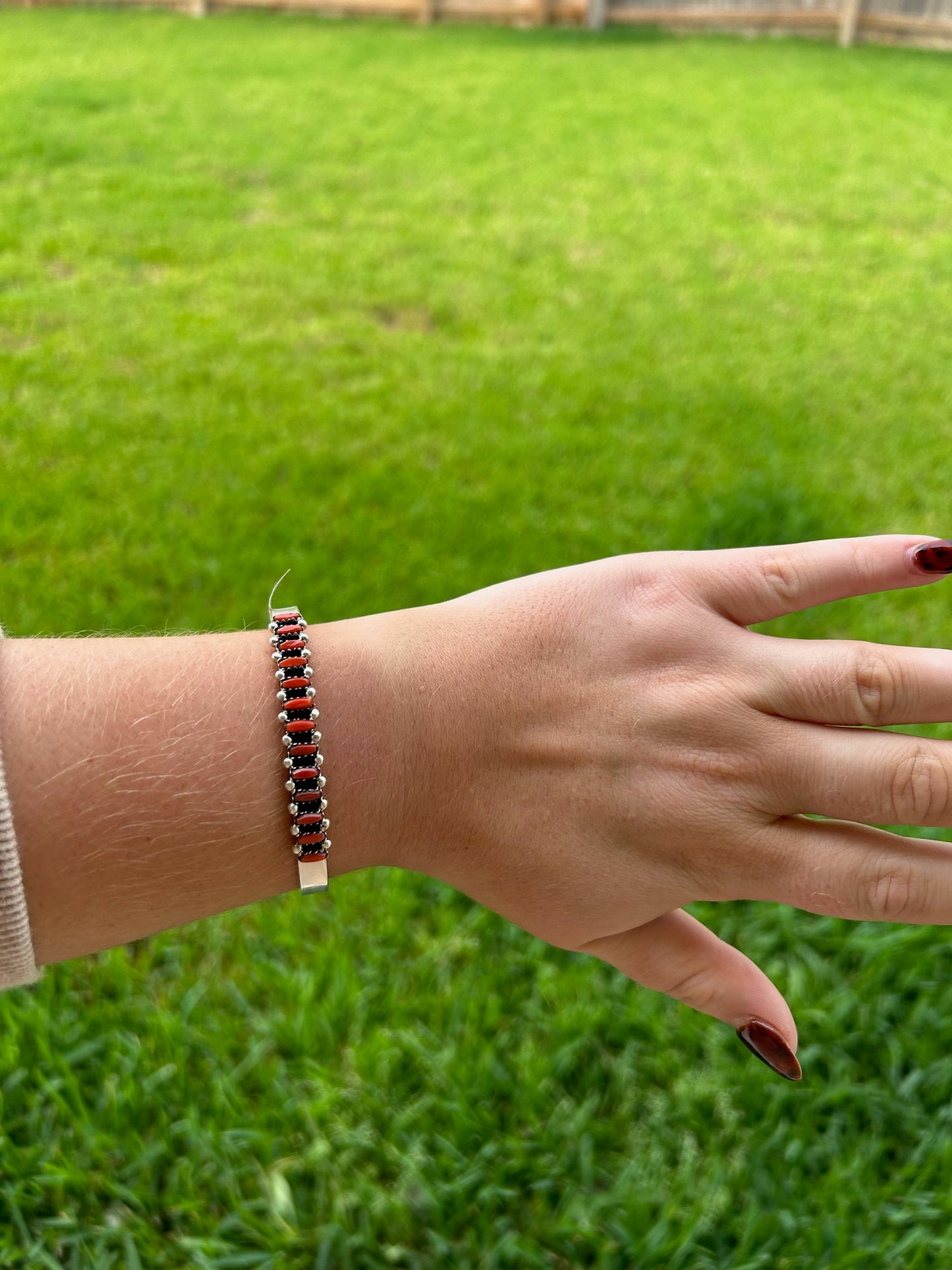 Red Coral 13-Stone Stacker Cuff