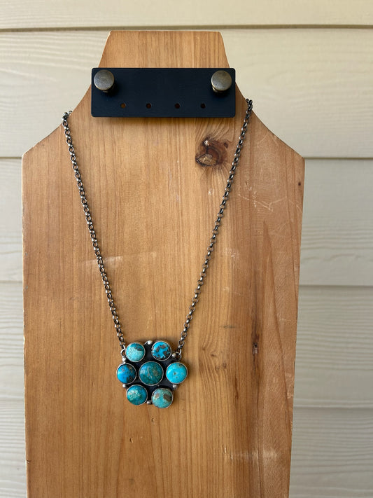 Kingman Turquoise 7-Stone Flower Cluster Necklace - 18"