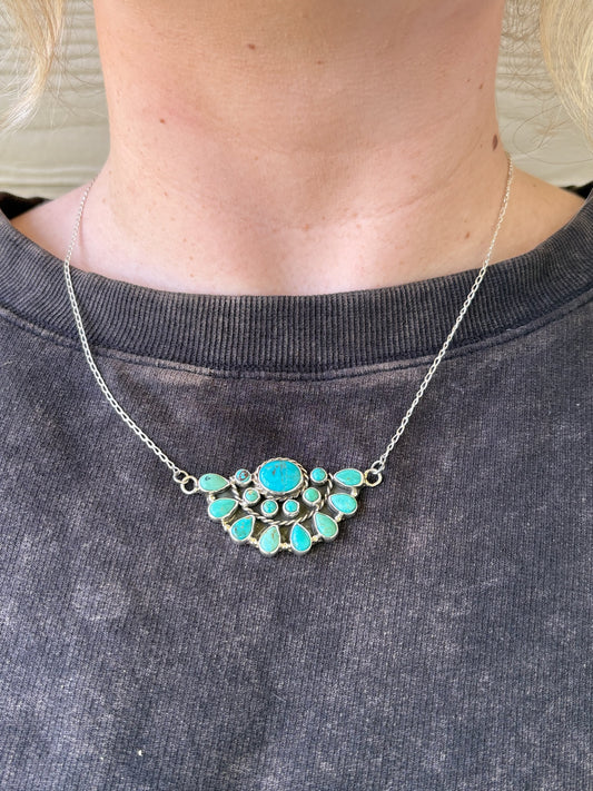 Turquoise Half Circle Cluster Statement Necklace - 18"
