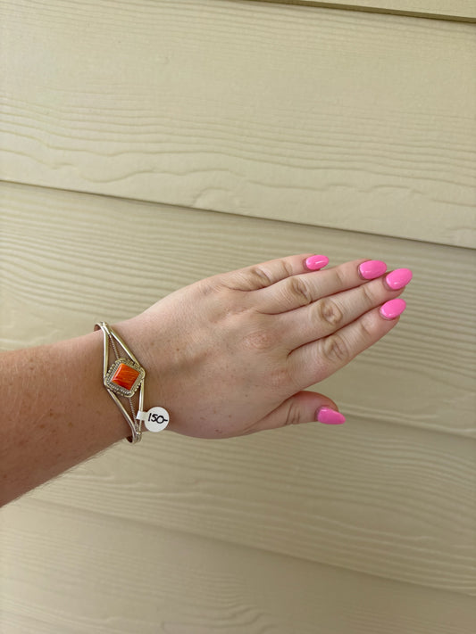 Orange Spiny Medium Square Single Stone Cuff