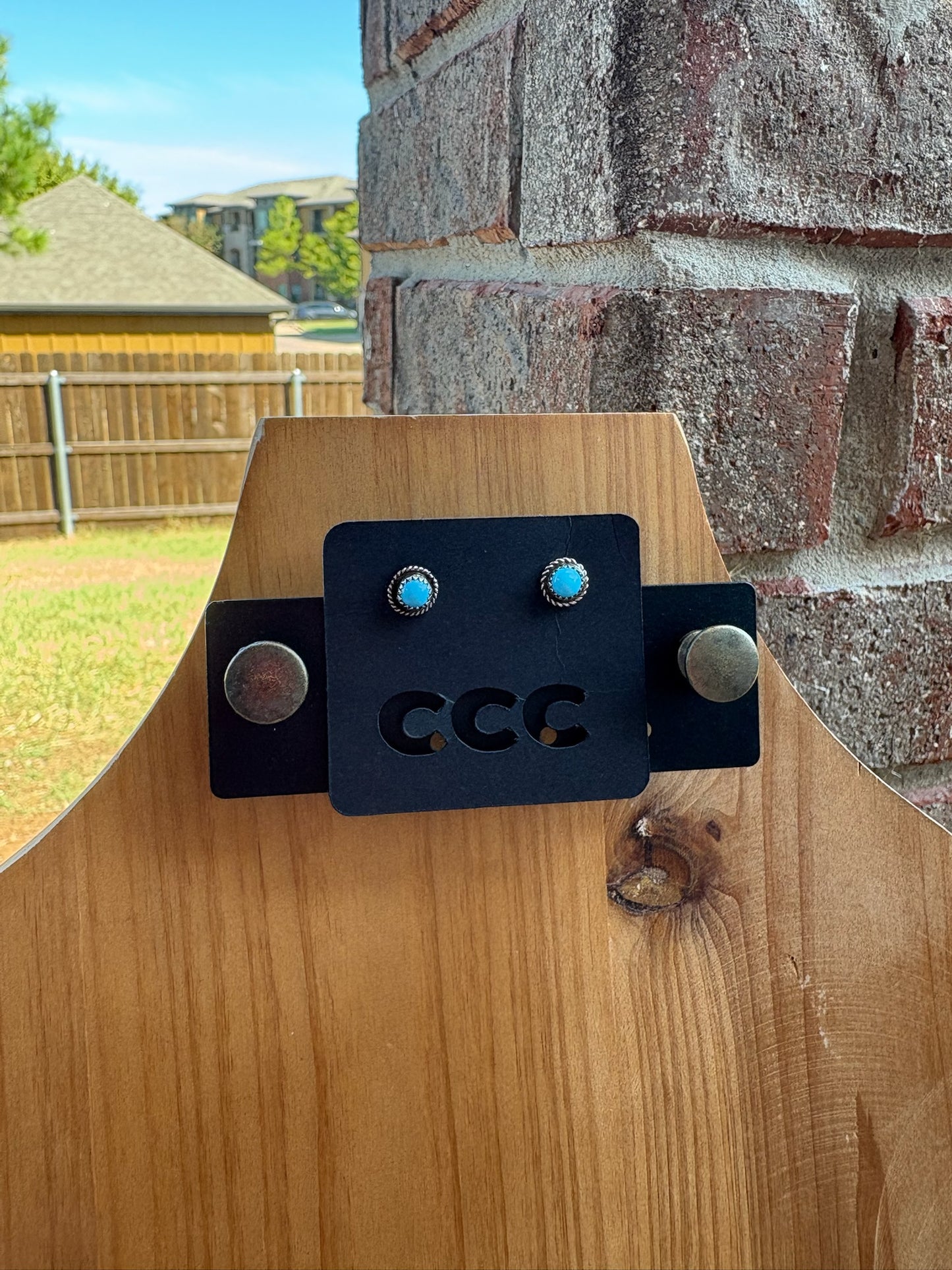 Turquoise Circle Small Studs with Rope