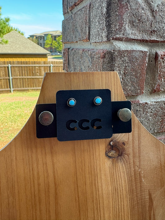 Turquoise Circle Small Studs with Rope