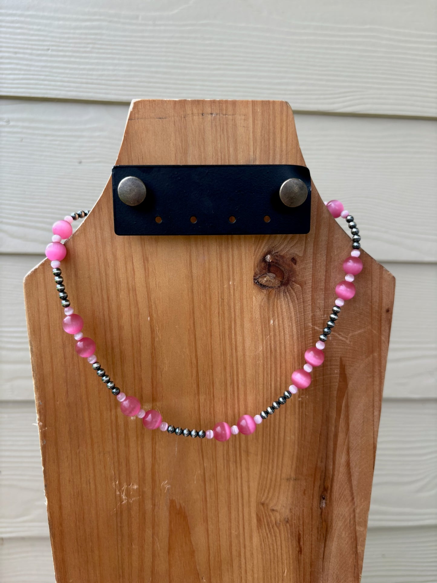 The Bubblegum Pink with 4mm Sterling Pearls Necklace - 17"