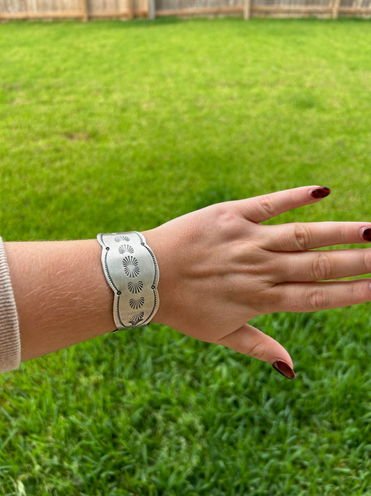 Sterling Scallop Wide Stamped Cuff
