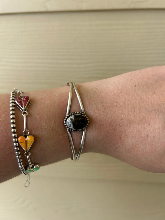 White Buffalo Oval Bead Border Cuff