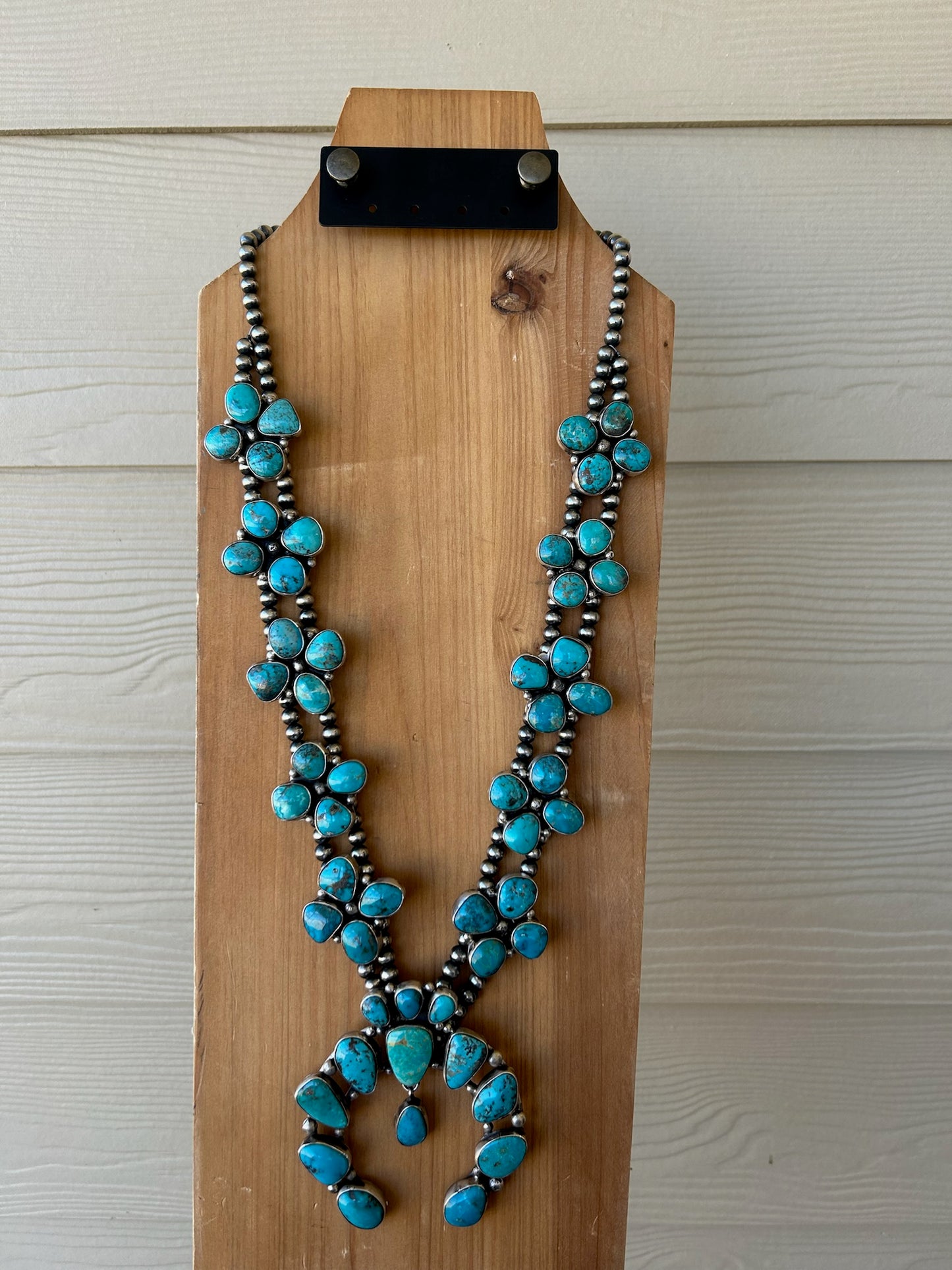 Ella Peters Kingman Turquoise Squash Blossom Necklace