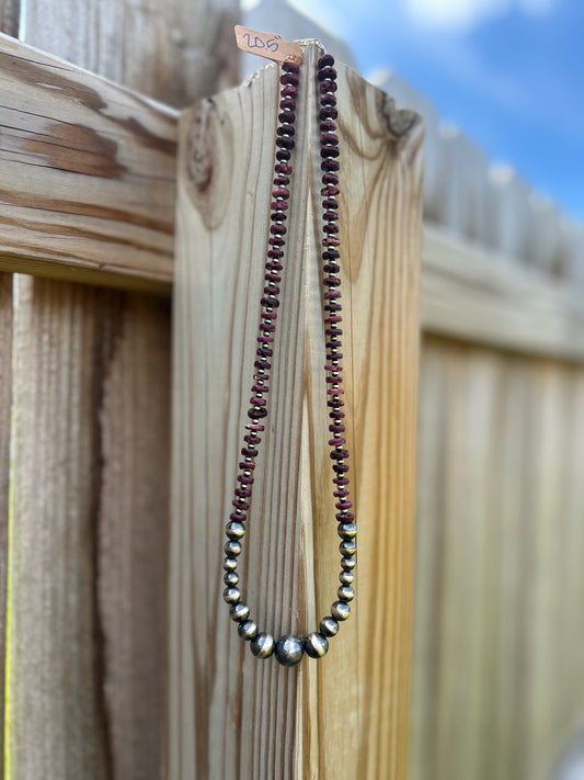 Purple Spiny Rondelle Necklace with Graduated Sterling Pearls - 20.5"
