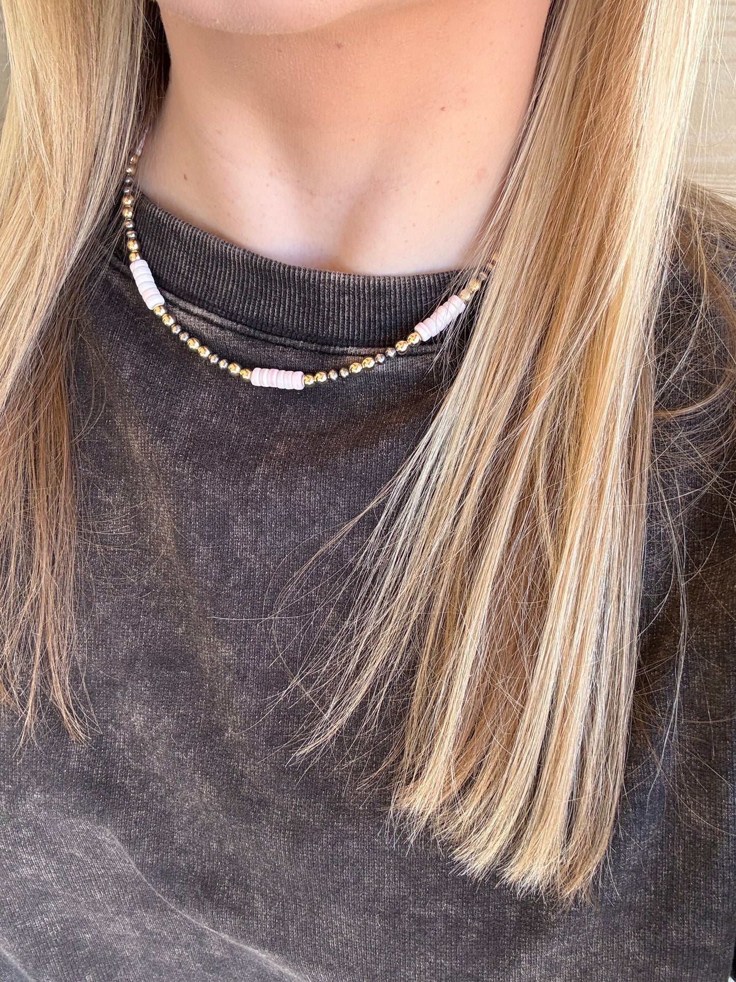 It's Love Mixed Metal and Pink Conch Necklace - 18" MAGNETIC CLASP