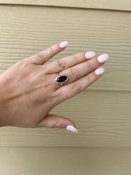 Purple Spiny Oval Sterling Border Ring - SIZE 8 1/4
