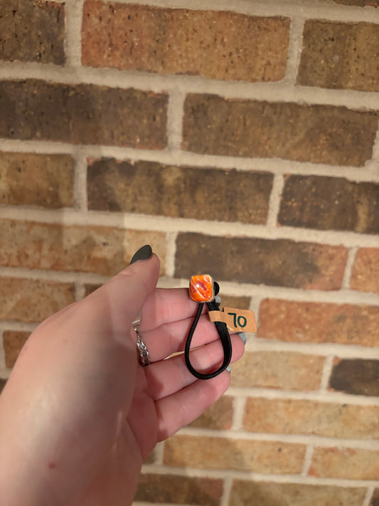 Orange Spiny Square Stone Ponytail Holder