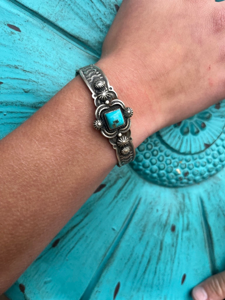 Turquoise Square Starburst Stamped Cuff
