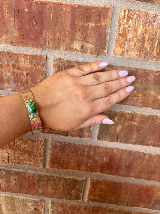 Peacock Dahlia Stamped Band Cuff