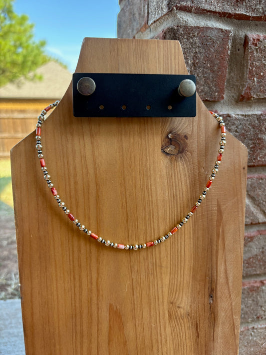 14.5" Orange Spiny and Mixed Metal Necklace