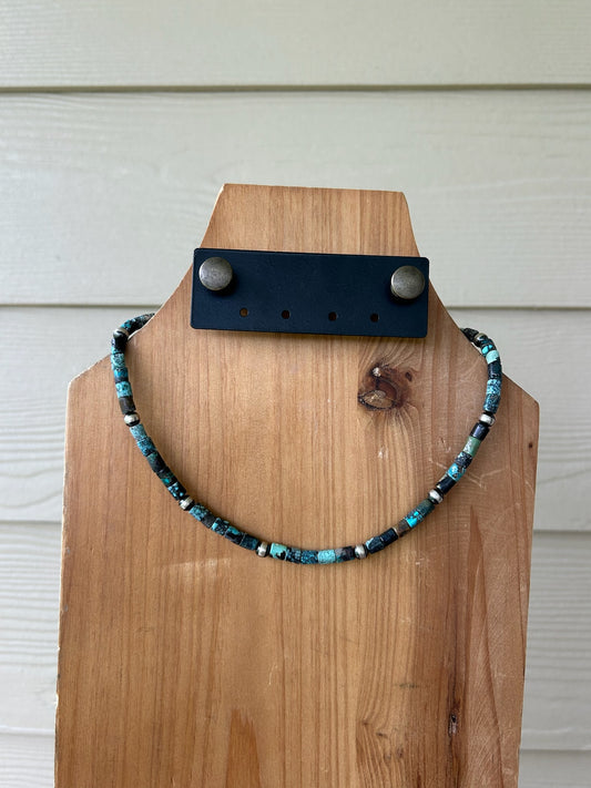 Prince Turquoise Disc with 6mm Sterling Pearl Necklace - 17"