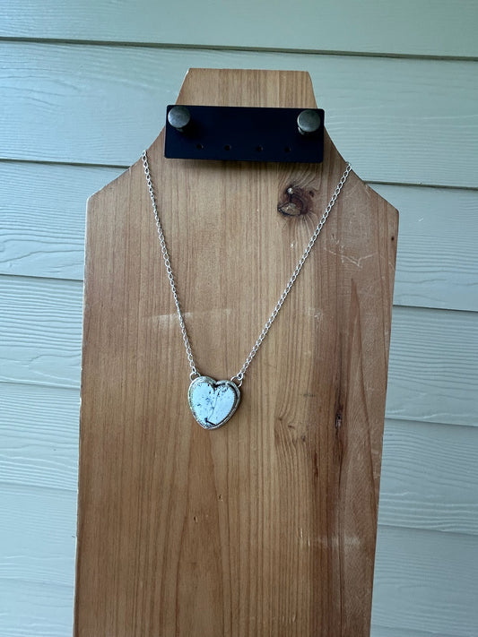 White Buffalo Heart Necklace - 18"