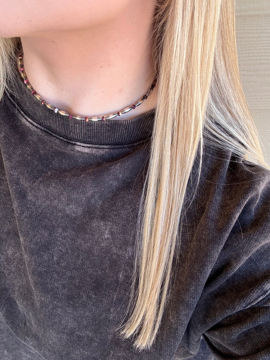 Purple Spiny and Torpedo Sterling Pearl Necklace - 14"-16"