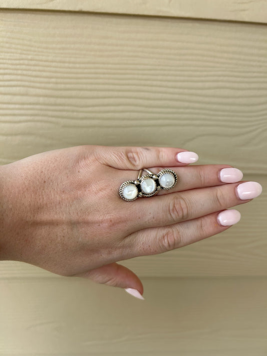 Mother of Pearl 3-Stone Ring - MULTIPLE SIZES