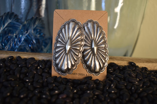 Sterling Stamped XL Concho Oval Studs