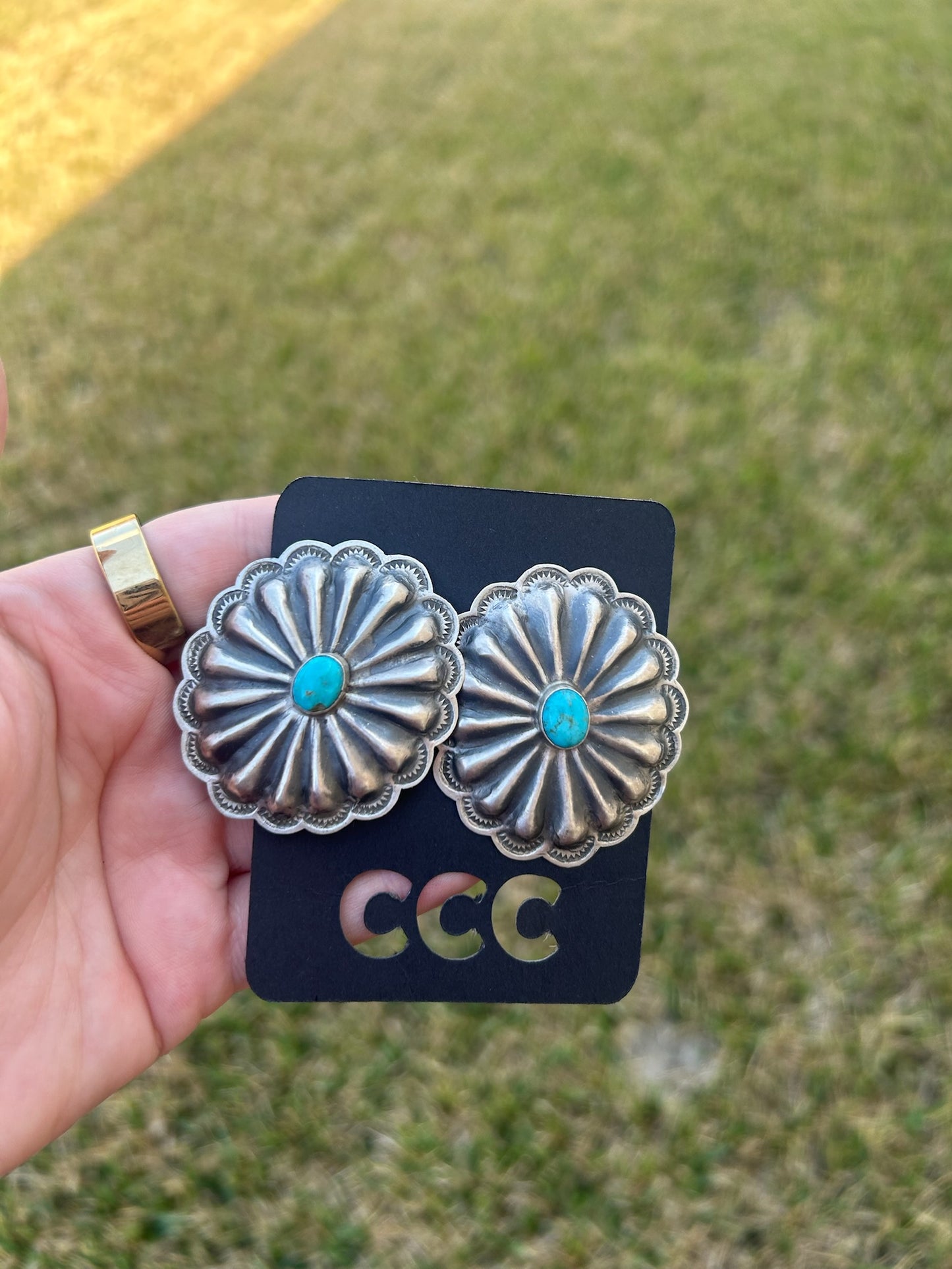 Turquoise Large Circle Concho Earrings