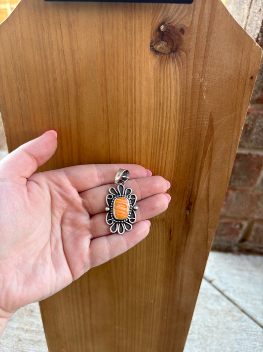 Orange Spiny Rectangle Scallop Edge Pendant