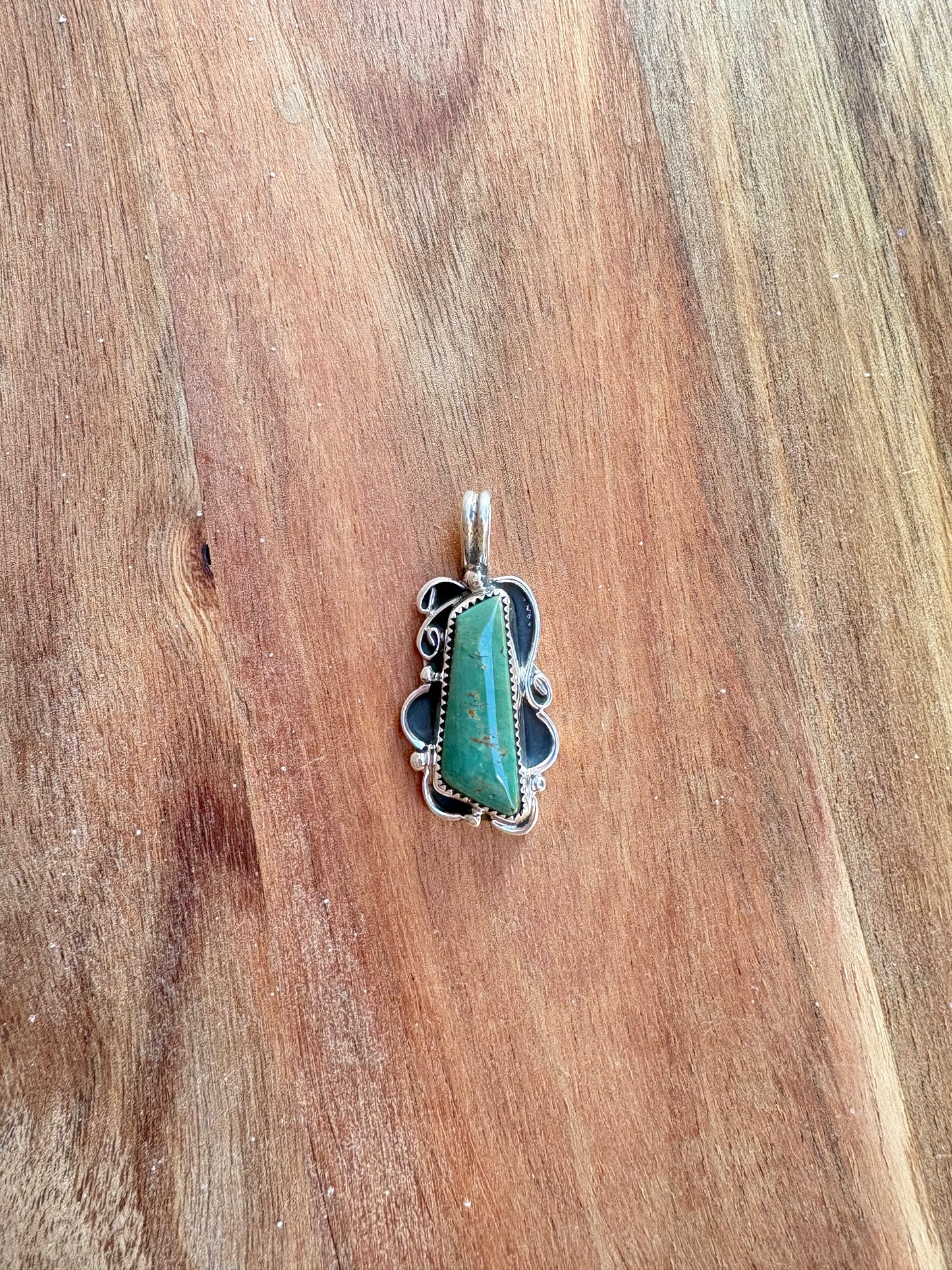 Green Kingman Rectangle Pendant with Scroll