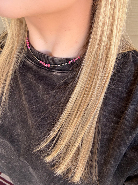 3mm and Pink Opal Necklace - 15-17"