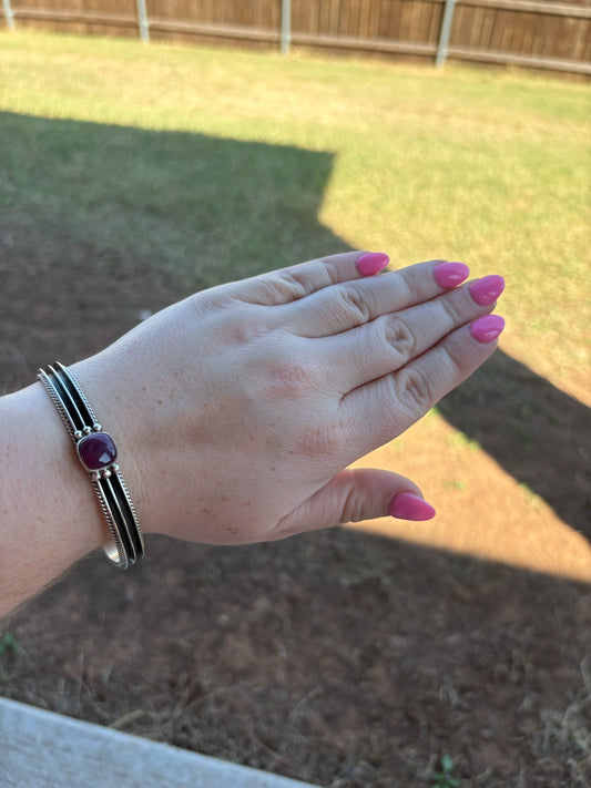 Purple Spiny Double Line Square Bead Cuff