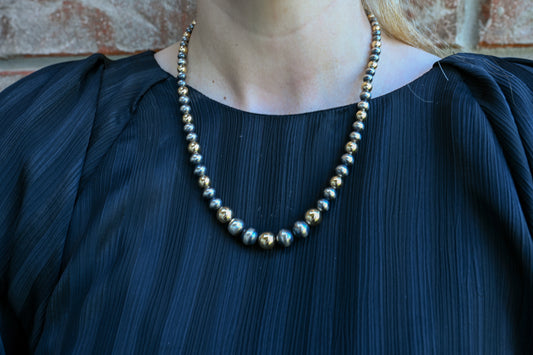 Graduated Mixed Metal Pearl Necklace - 20"