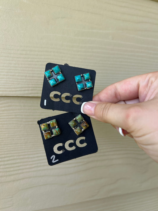 Turquoise 4-Stone Square Cluster Studs - MULTIPLE VARIATIONS