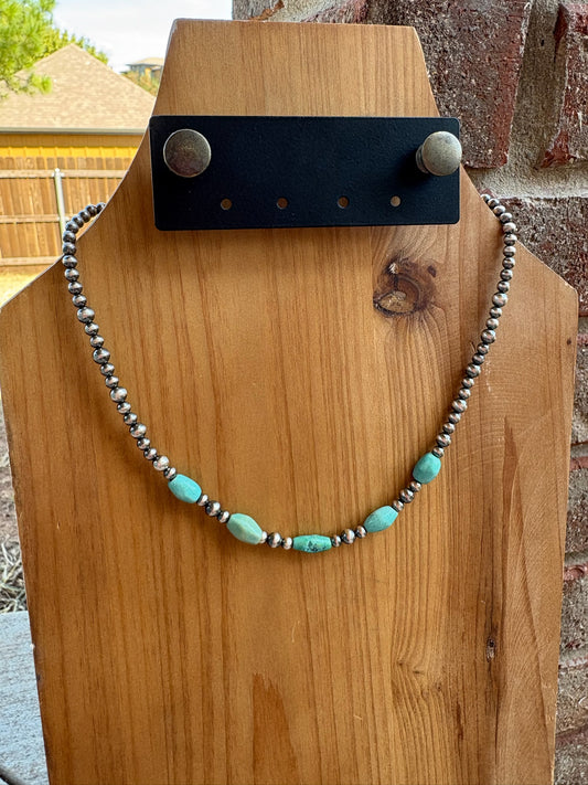 15.5" Cinco Turquoise and Sterling Pearl Necklace