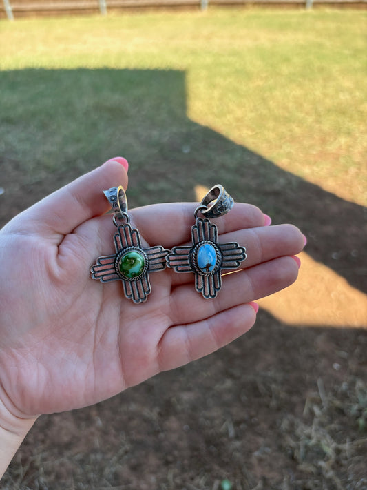 Turquoise Zia Sun Pendant - Multiple Stones