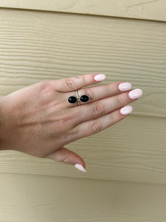 Black Onyx 2-Stone Oval Ring - MULTIPLE SIZES