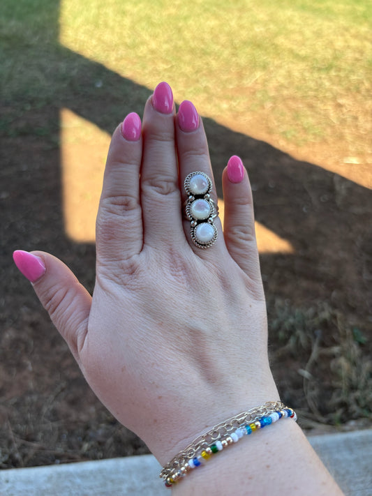 Mother of Pearl 3-Stone Ring - MULTIPLE SIZES