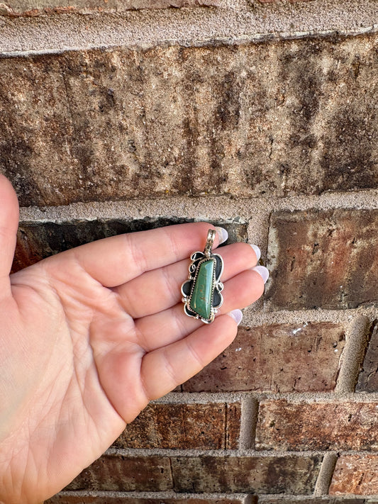 Green Kingman Rectangle Pendant with Scroll