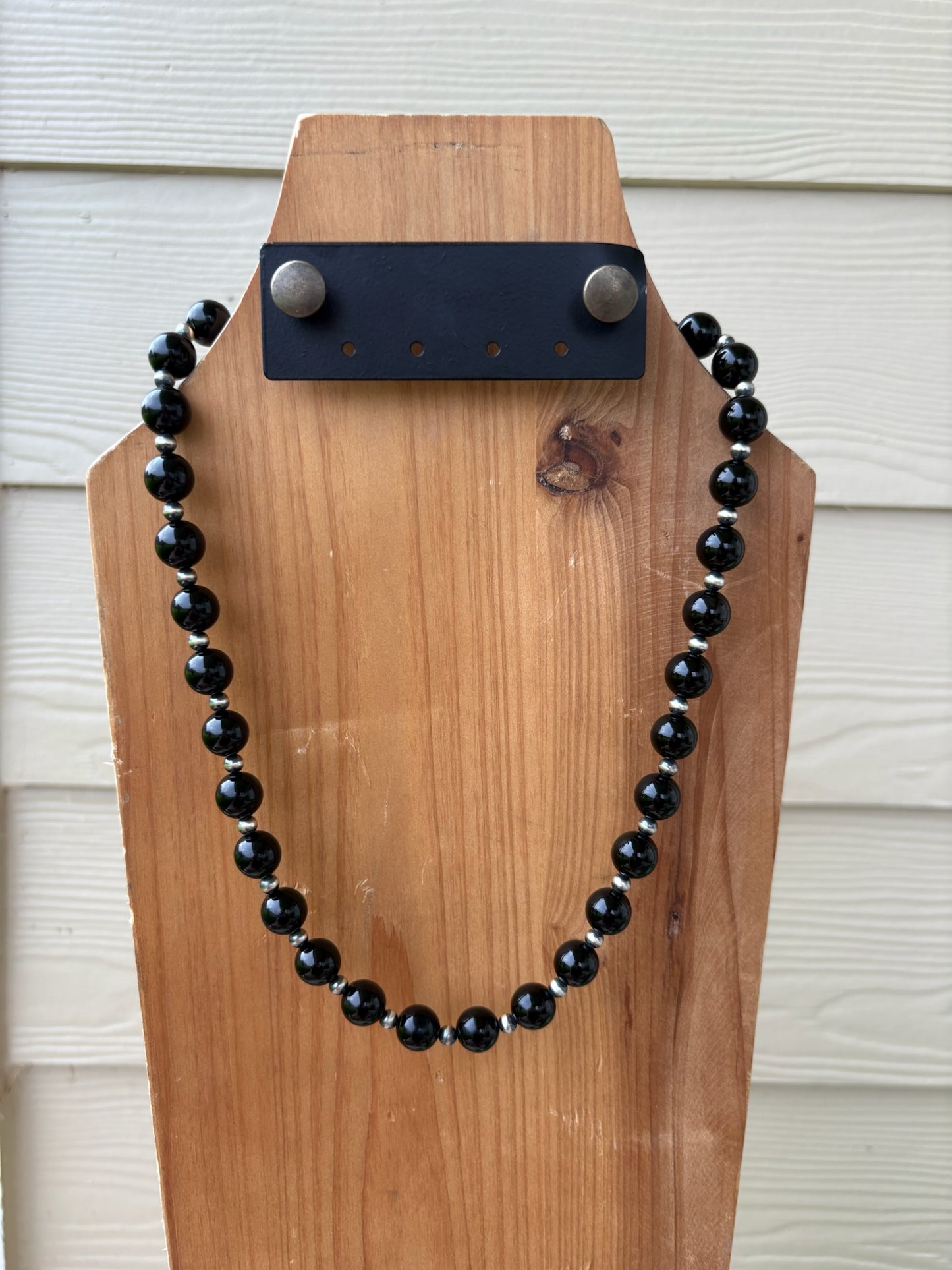 The Chunky Black Onyx with 5mm Sterling Pearls Necklace - 22"