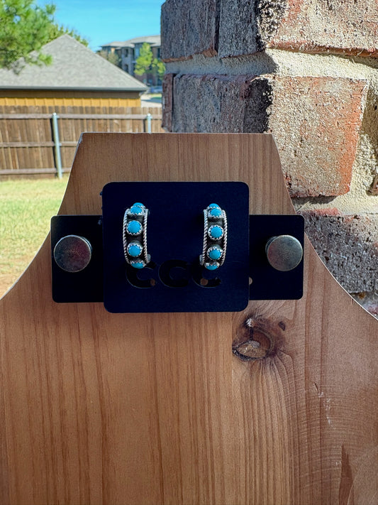 Turquoise 6-Stone Rope Hoop Earrings