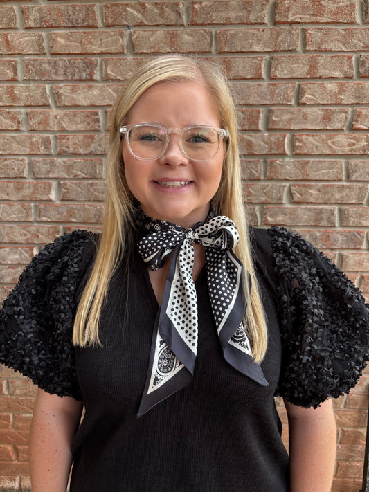 Black Patterned Reversible Twilly Scarf
