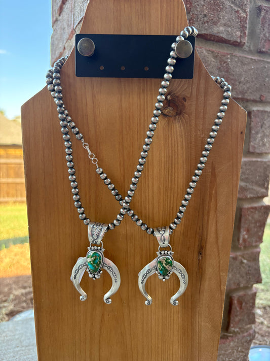 Sonoran Turquoise Naja on 18" 6mm Sterling Pearls - TWO OPTIONS