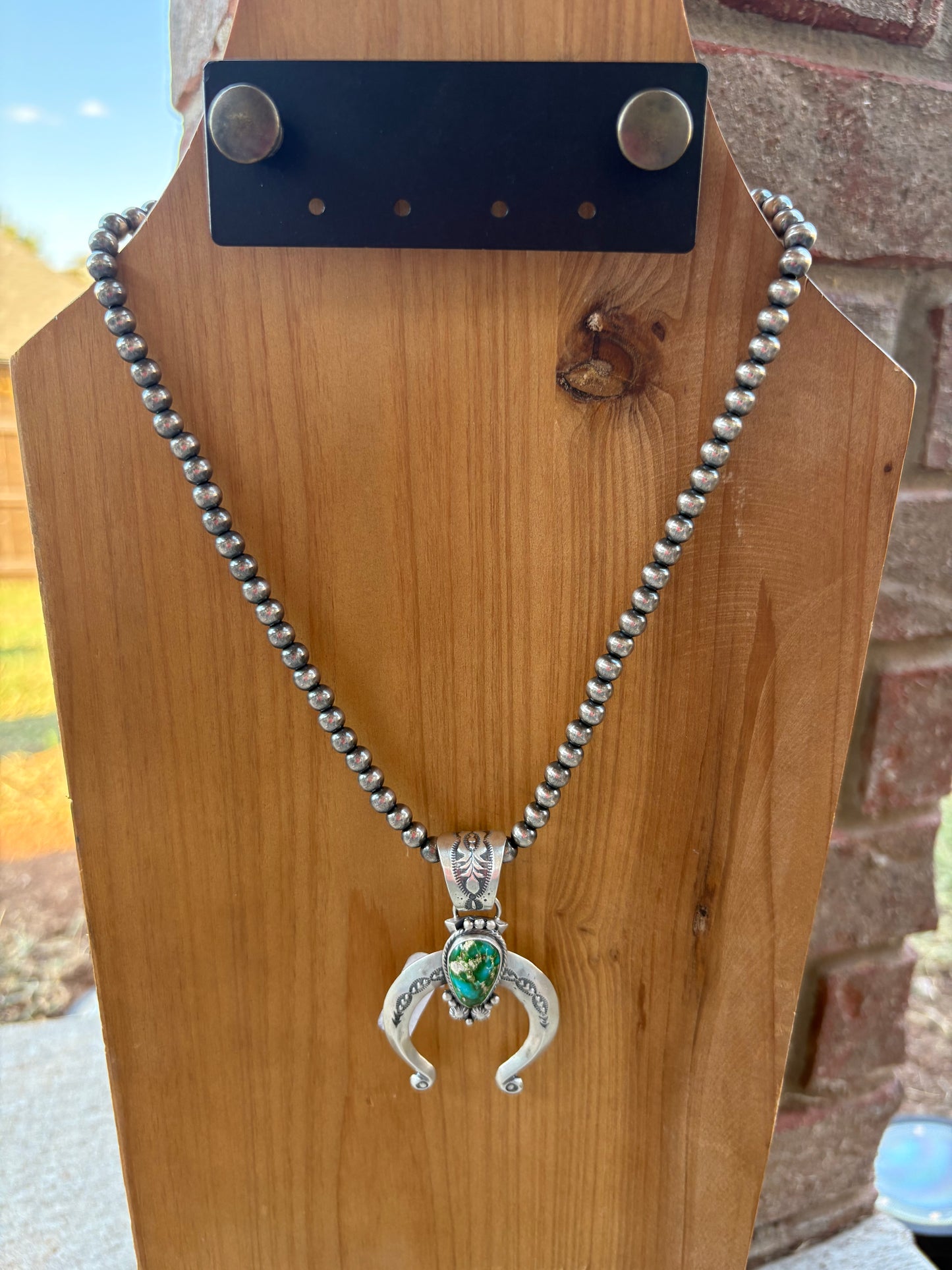 Sonoran Turquoise Naja on 18" 6mm Sterling Pearls - TWO OPTIONS