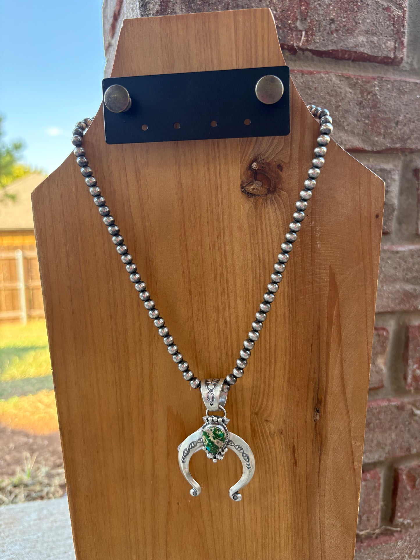 Sonoran Turquoise Naja on 18" 6mm Sterling Pearls - TWO OPTIONS