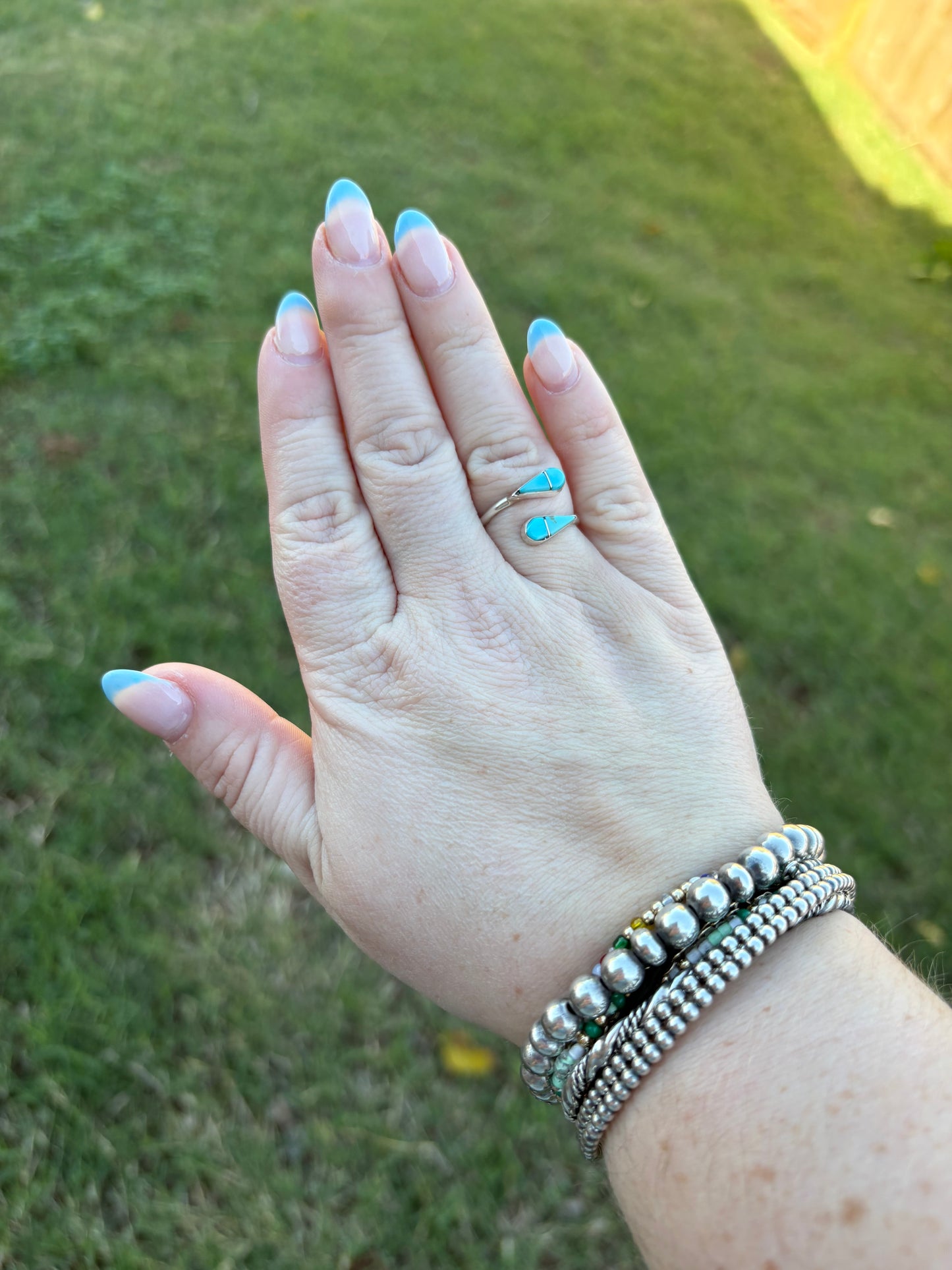 Turquoise Teardrop Inlayed Adjustable Ring