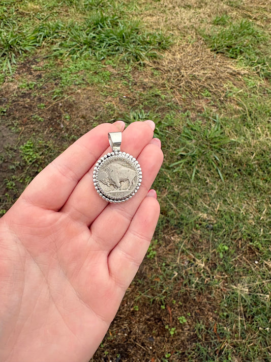 Buffalo Nickel Bead Border Pendant