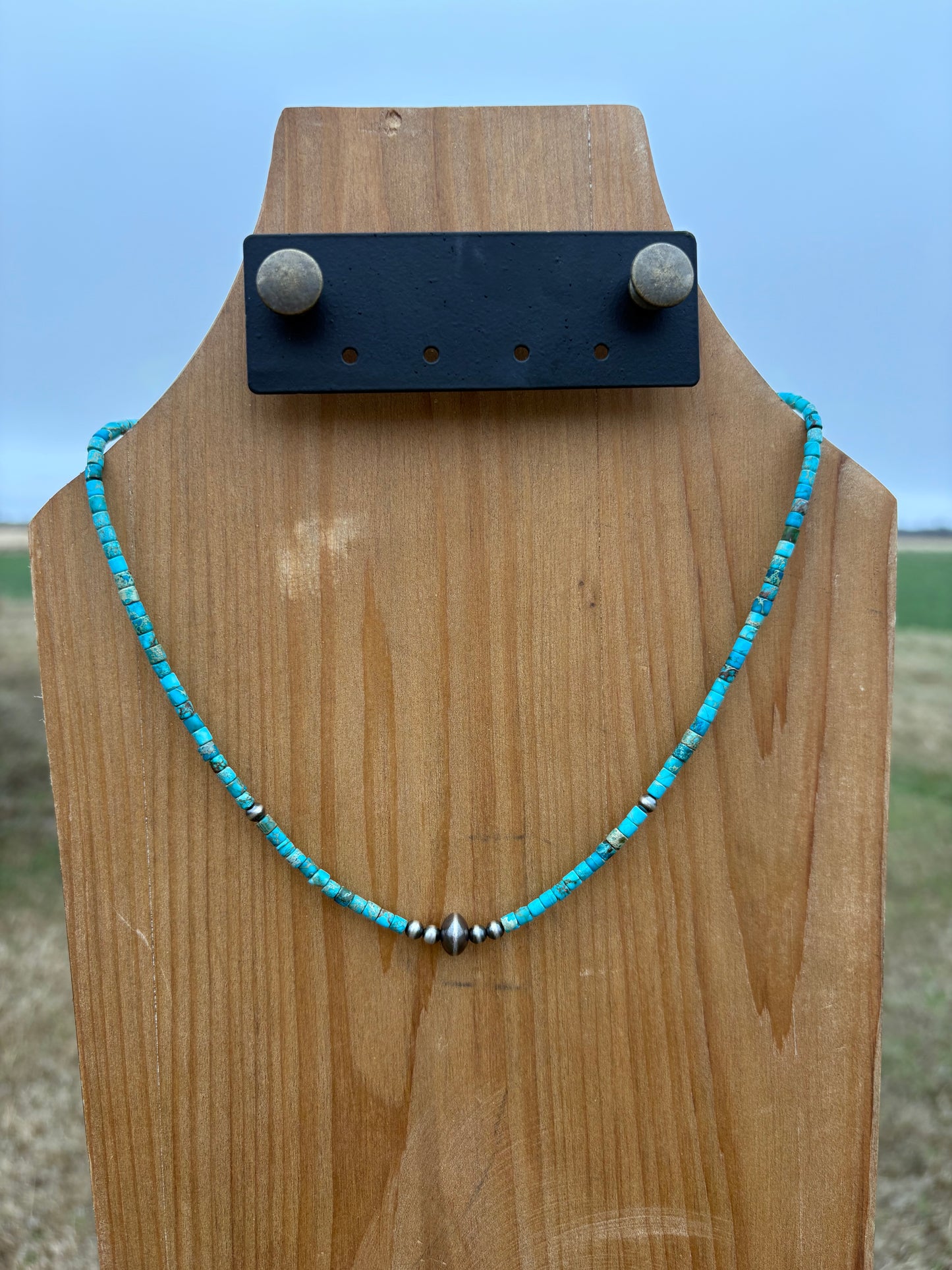 18" Turquoise Saucer Sterling Pearl Necklace