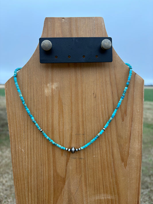 18" Turquoise Saucer Sterling Pearl Necklace