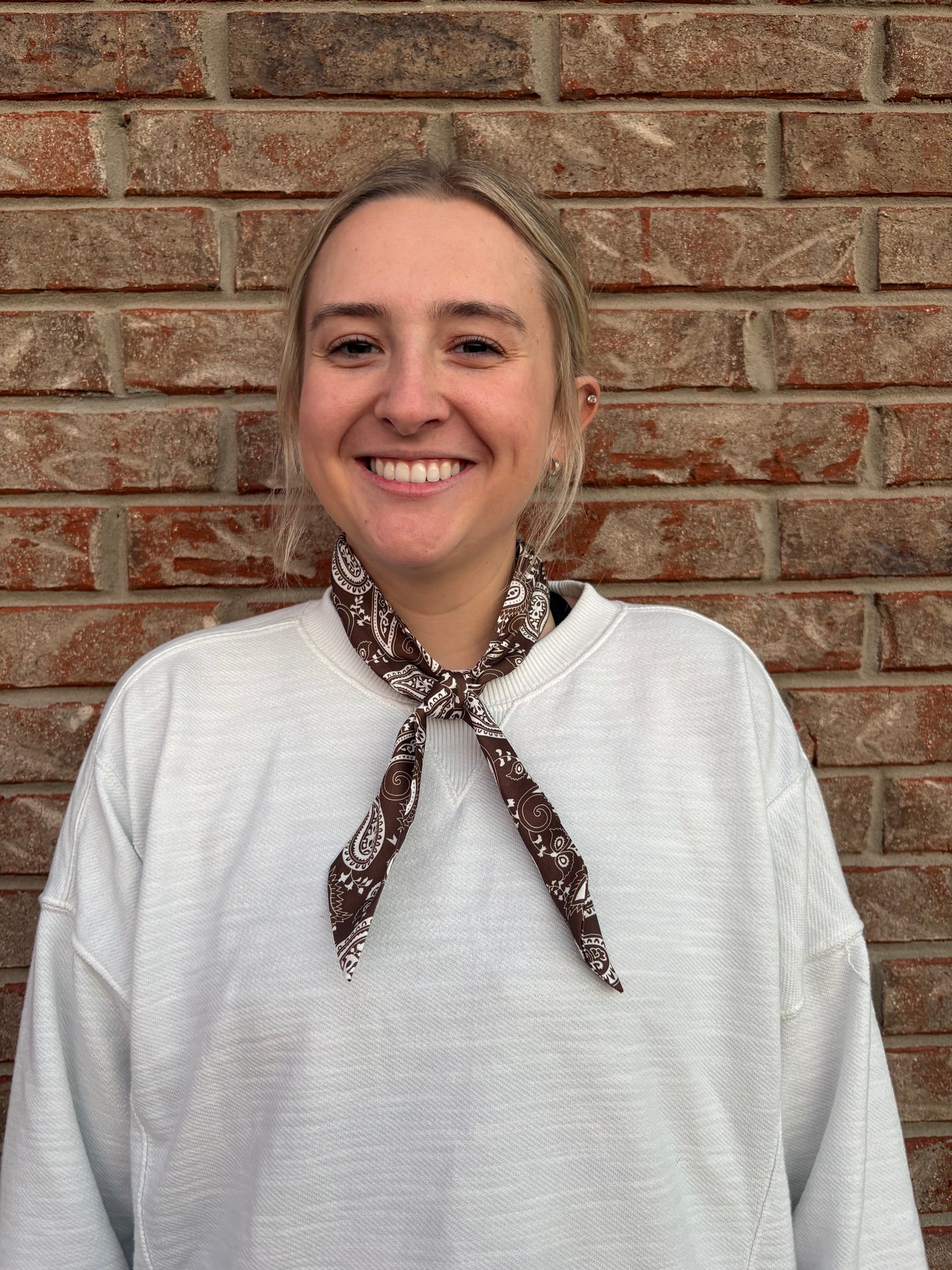 Brown and White Paisley Twilly Scarf