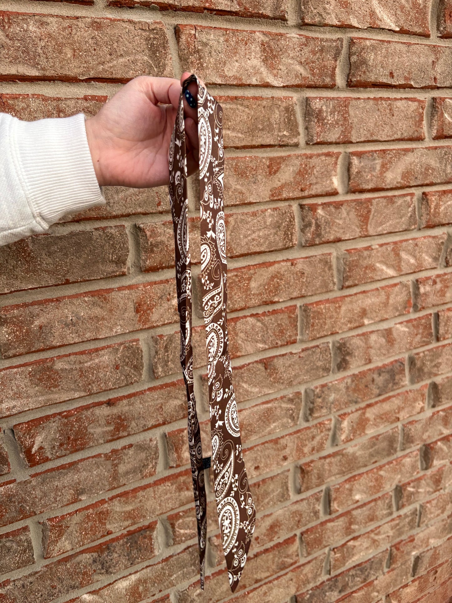 Brown and White Paisley Twilly Scarf