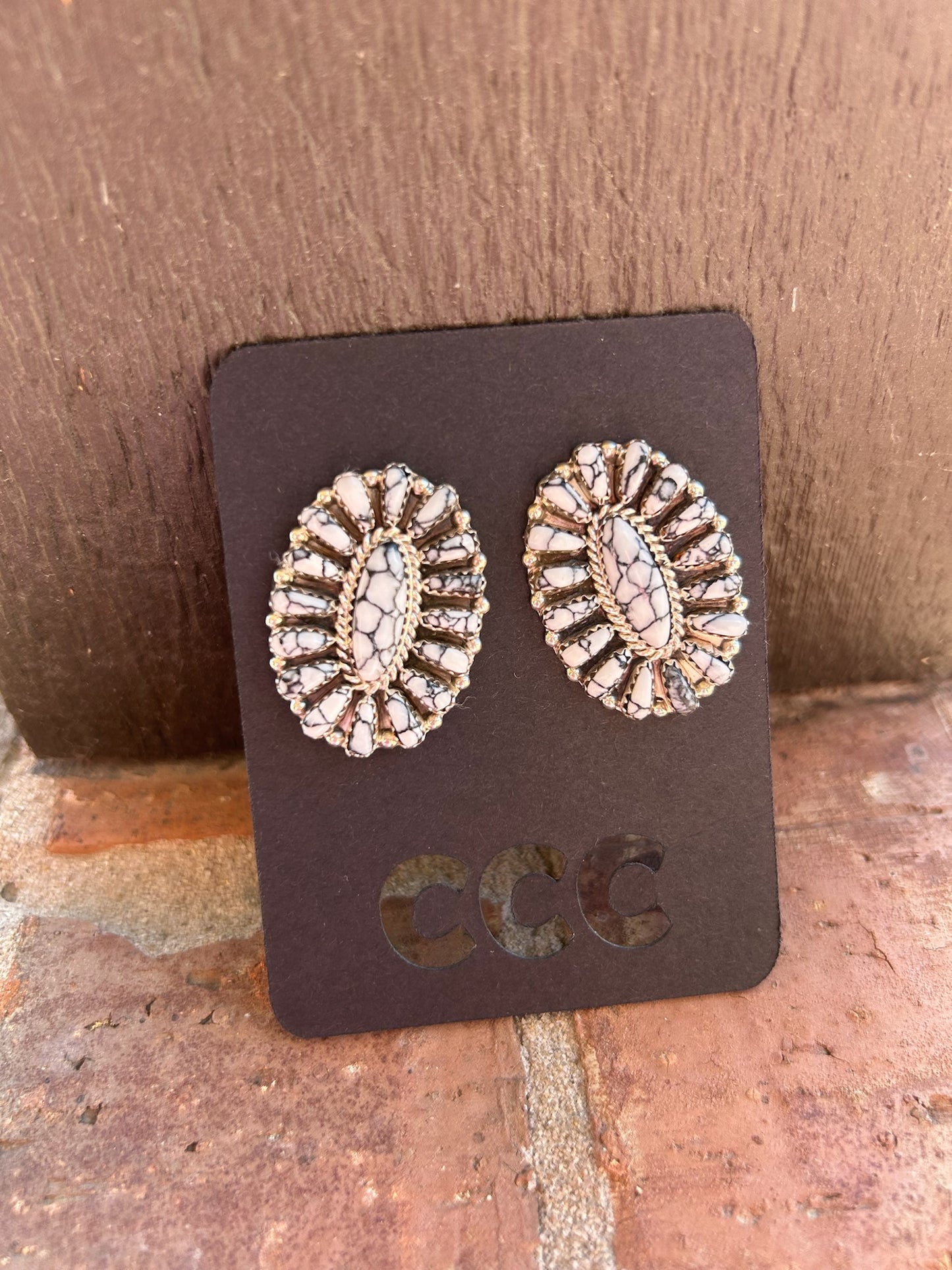 White Buffalo Oval Cluster Earrings