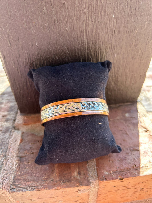 Copper and Stamped Sterling Cuff - Light