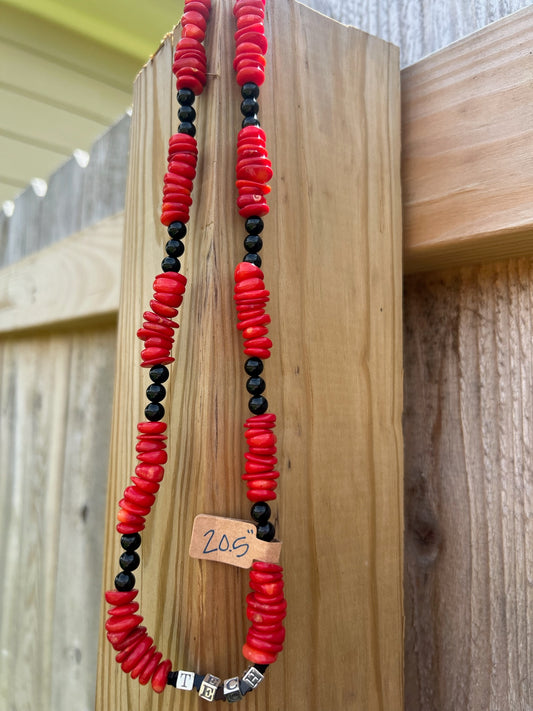TECH Red Coral and Black Onyx Necklace - 20.5"
