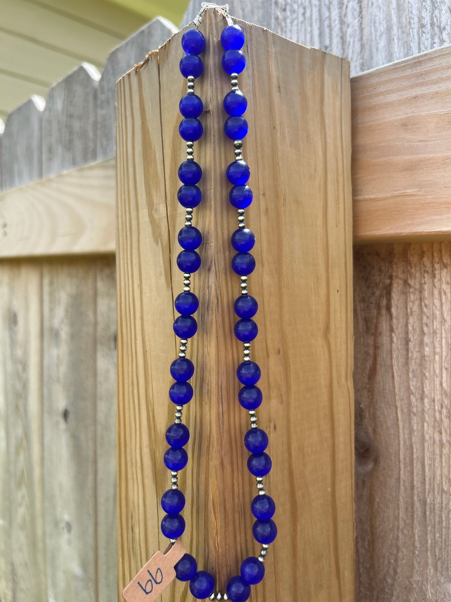 Double Blue Jade with 3mm Sterling Pearls Necklace